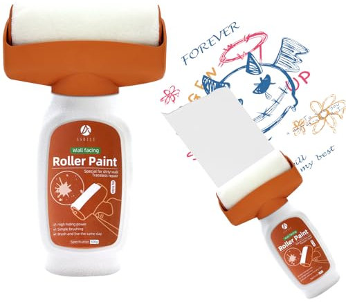 Fosoloni 500g Wandfarbe Ausbessern Weiß,Wandreparaturroller Farbe,2 in 1 Wandreparatur RollbüRste,Wandreparatur Rollbürste mit Wandreparaturpaste für Küche,Schlafzimmer,Wohnzimmer und Spielzimmer