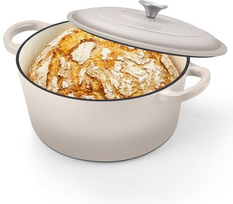 TeamFar 5Qt Dutch Oven, Enameled Cast Iron Dutch Oven with Lid&Dual Handles