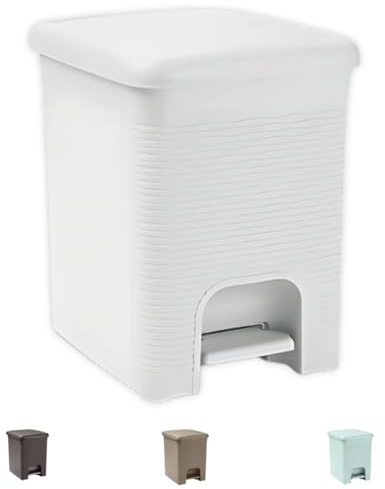 Tomaino - Pattumiera Bagno in plastica con pedale - Cestino da bagno con coperchio - Bidone immondizia Piccolo per Casa, Bagno, Ufficio, Interno, Camera (Bianco, 16 Litri)
