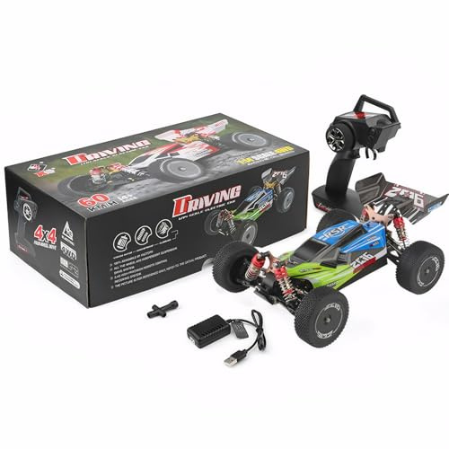 budiniao WLtoys 144001 RC Car 60KM/H RC Hohe Geschwindigkeit Offroad Drift 1/14 RC Geländewagen 4WD RTR mit Buggy und Allradantrieb (Grün)