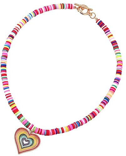 WRITWAA Herz Anhänger Halskette Für Damen Aus Polymerton Und Acryl Mit Perlen Verzierung Leicht Zu Tragen Als Halsschmuck Geschenk Für Mädchen Und Braut