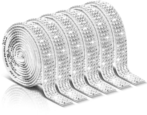 Strassband Selbstklebend 6 Rollen 1 Yard,Strasssteine Selbstklebend,Silber | Kristall Diamant Band, Glitzerband, Strassstreifen, Glitzer Diamant Deko, für DIY Basteln, Stoff, Auto, Handy