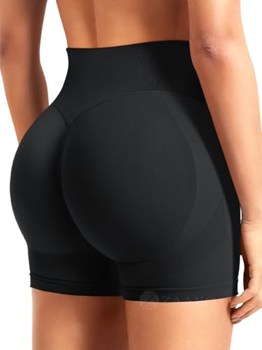 ZAAYO Damen Workout Shorts 3.6 Scrunch Shorts Nahtlose Booty Hoch Taille Butt Lifting Gym Yoga Biker Short Schwarz L