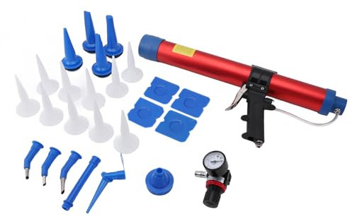 600ml Pneumatic Air Caulking Gun Tool Aluminum Alloy Tube with Cone Nozzle Tips, Sausage Caulking Gun Cordless with Adjustable Valve for Building Home Renovation