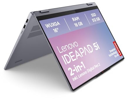 Lenovo IdeaPad 5 2-in-1 Laptop | 16 WUXGA Display | Intel Core Ultra 5 | 16GB RAM | 512GB SSD | Intel Grafik | Windows 11 Home | QWERTZ | Luna Grey | 3 Monate Premium Care