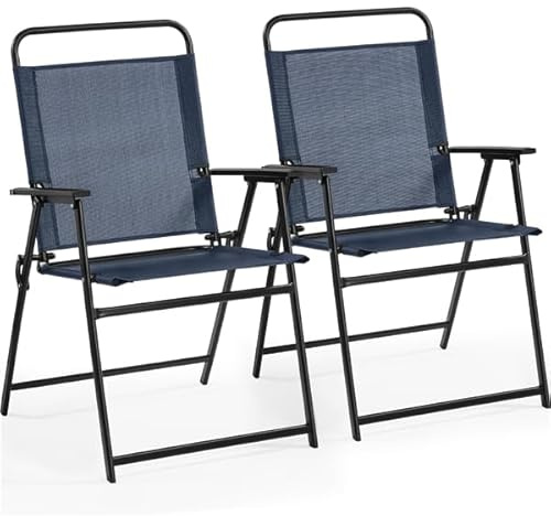 Yaheetech Lot de 2 chaises Pliantes avec Dossier Haut et accoudoirs - Chaise de terrasse - Charge maximale : 100 kg - Bleu Marine