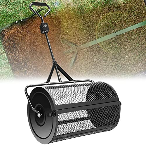 Spanditore di torba, spanditore di torba in metallo leggero e resistente, spanditore di compost da 24 pollici con maniglia per piantare, seminare, per la cura del prato e del giardino, spandiletame