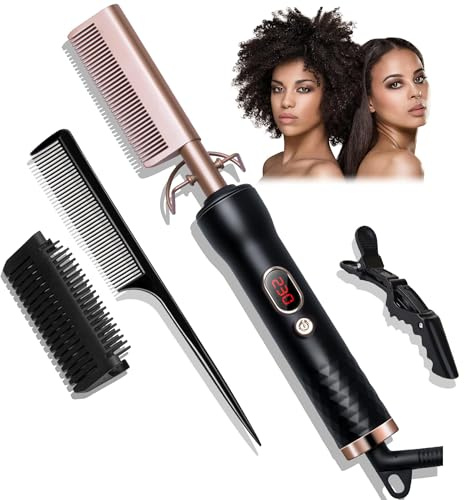 UKLISS Glättbürste Elektrischer Heißkamm, Hot Comb for Wig, Glätteisen für Afro Haare & Perücken & Bart, Haarglätter Bürste mit LCD 230℃, Keratin Haarglättung Glättungsbürste, Dual Spannung Haarbürste
