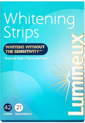 Lumineux White Strips - Strisce sbiancanti denti senza sensibilità - 42 strisce / 21 trattamenti - Senza perossido - Sicuro per lo smalto - Risultati visibili in pochi giorni