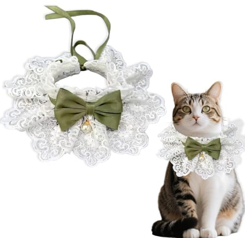Hundehalstuch, Haustier-Schal, Fliege für Hunde, Halstuch Hund, Niedliches Haustier Geburtstags Bandana Partyzubehör, Mit Spitzenbesatz und Schleife, Geeignet für Katzen und Welpen (Grün, 25cm)
