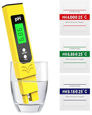 Shiptree PH-Messgerät Hochpräzision (±0.01),Wasser Tester, mit blau hinterleuchtetem LCD-Display & automatischer Temperaturkompensation, für Trinkwasser/Poolwasseranalyse,Gelb