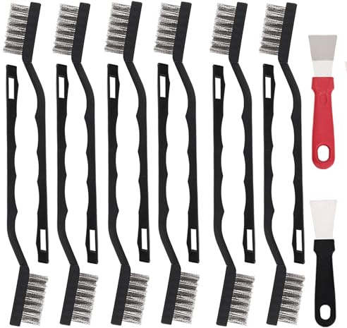 Jikvmis 12 Pcs Mini Stainless Steel Wire Brush Set, Wire Scratch Brush with Curved Handle, Cleaning Weld Slag and Rust