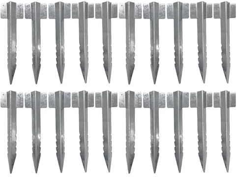 Nicoman Railway Sleeper Brackets, Heavy Duty Metal Galvanised Steel Garden Edging Stakes with Screws, Sawtooth Design for Raised Beds, Borders and Landscaping (Silver, Pack of 20)
