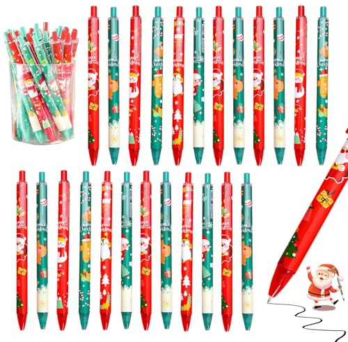24 Pezzi Penna a Sfera Natalizia, Penna a Sfera Retrattile Natalizia, Penne a Sfera Retrattili con Inchiostro Gel Natalizio, Set di penne Bomboniera di Natale, Regali di Natale per Bambini