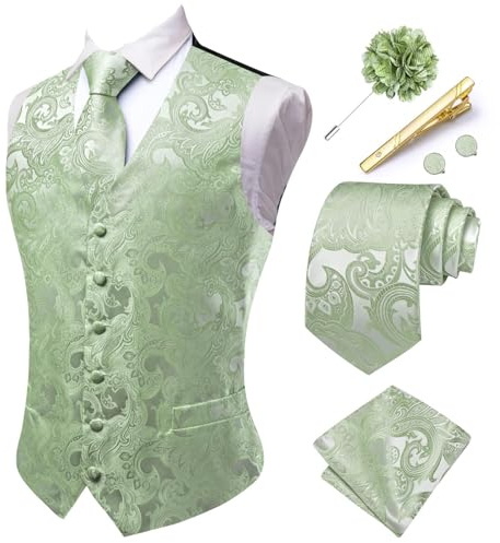 Hi-Tie Herren-Weste, Paisleymuster, formelle Seide, Hochzeitsanzug, Weste, Jacquard-Krawatte, Einstecktuch, Set für Hochzeit, Smoking