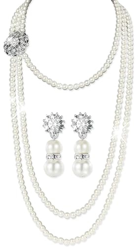 ensemble de bijoux en strass et perles pour femmes collier bracelet et boucles d'oreilles en perles pour mariage anniversaire fête prénuptiale goûter soirée années 1920 réveillon du nouvel an