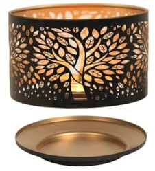 Aroma Jar Shade & Tray Set Metal Silhouette Black & Gold - Tree of Life 15cm