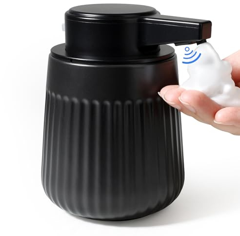 Bosilunlife Seifenspender Automatisch, 300ml Elektrischer Seifenspender mit Sensor Infrarot, No Touch Sensor Automatischer Schaumseifenspender, USB Wiederaufladbar für Küchen, Bad - Streifen Schwarz