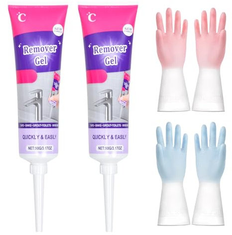 Zimoer Pack de 2 Gel Anti-Moisissure Vexclean 90 g et 2 Paires Gants de Nettoyage Taille M, Gel Nettoyant Puissant pour Salle de Bain, Cuisine, Carrelage, Joints, Murs et Éviers, Élimine Moisissures