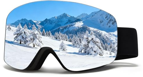 MXJ Gear Gafas de Esquí,YH227 Gafas Esqui Snowboard Nieve para Hombre Mujer OTG,Ajustable Anti Niebla Gafas de Esquiar Protección UV400 (Montura negra - Lentes plateadas VLT 13%)