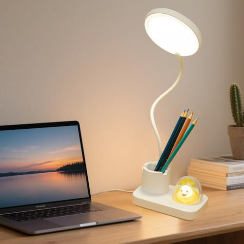 YANGUN Schreibtischlampe Kinder, Tischlampe Kinder, Schreibtischlampe Kabellos, Leselampe Niedliches Enten-Design, 360° Tragbar 3 Modus USB-Anschluss Nachttischlampe für Student Studie Lesen