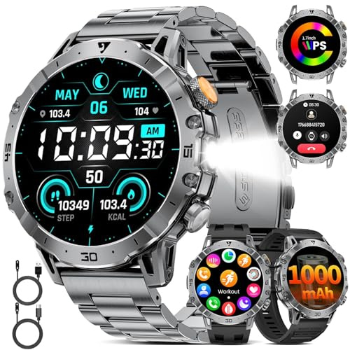 SUNKTA Smart Watch for Men with 1000mAh(3 Straps,2 Chargers),1.7 HD Fitness Tracker Watch with Bluetooth Call.100+ Sports Modes,Heart Rate,SpO2 Tracker,Smart Watch for Android iOS(Black)