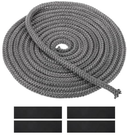 SUCANY Cuerda Fibra de Vidrio 6mm x 5m, Junta Refractaria Chimenea y 4 Cintas, Cinta de Sellado para Chimenea, Cinta Ignífuga para Chimeneas, Juntas para Estufas de Leña, Resistente a 600 °C