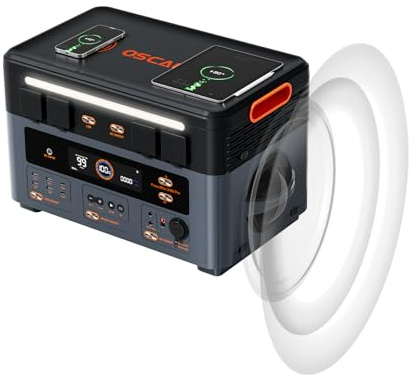OSCAL PowerMax 2400Pro Centrale Elettrica Portatile (Modello 2025 aggiornato), batteria LiFePO4 2016 Wh, 2400W(Picco 4800W), on/off grid, Due altoparlanti, UPS 5ms, ideale per camp/camper/emergenze