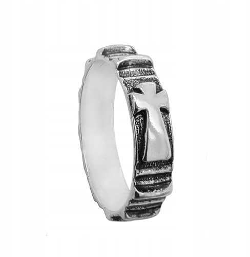 Ulex Premium 925 Sterling Silber Ringe Bandring Rosenkranz Oxyidiert Klassisch Elegant Zeitlos Handgefertigt Unisex Religiöser Symbolischer Silberring Größe 59