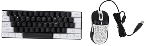 ASHATA 61-Tasten-RGB-beleuchtete Gaming-Tastatur und Maus-Kombination mit Mehrfarbiger LED-Hintergrundbeleuchtung, Ergonomische Kabelgebundene Tastatur für 7, Computer (Schwarzer, weißer Rahmen
