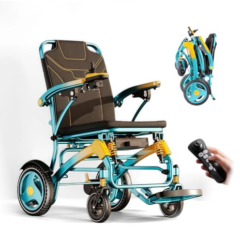 ZQHQKJ Elektrorollstuhl faltbar ultraleicht, Rahmen16,8kg, mit Fernbedienung, mit 150 kg Tragkraft, 10Ah Lithium-Akku-18km, Ergonomie Bequemer Sitz,All-Terrain-Räder, für Senioren & Reisen,10 Ah