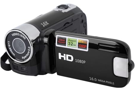 Fulkued Camcorder Video Camera, 1080P 16MP Dv Digital Camera, 2.4 Inch Recorder 270° Degrees, 16x Vlogging Video for Kids with Fill Light and USB Cable(Black)