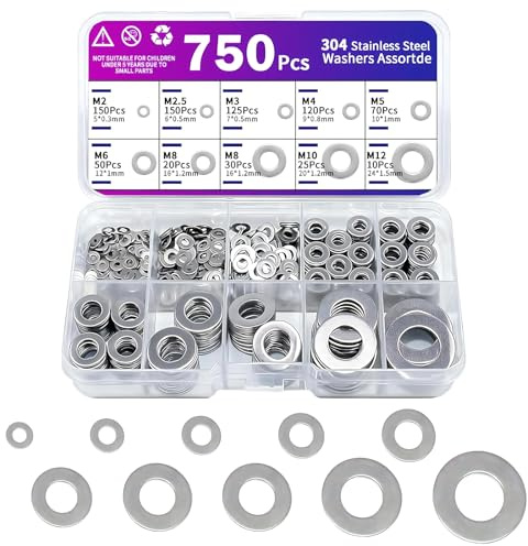 750 Piezas Arandelas Metalicas, Arandela Carter Aceite, Arandelas Planas, Junta Tapon Carter Aceite, En Caja, Aptas Para Tornillos Y Pernos, M2, M2.5, M3, M4, M5, M6, M8, M10, M12