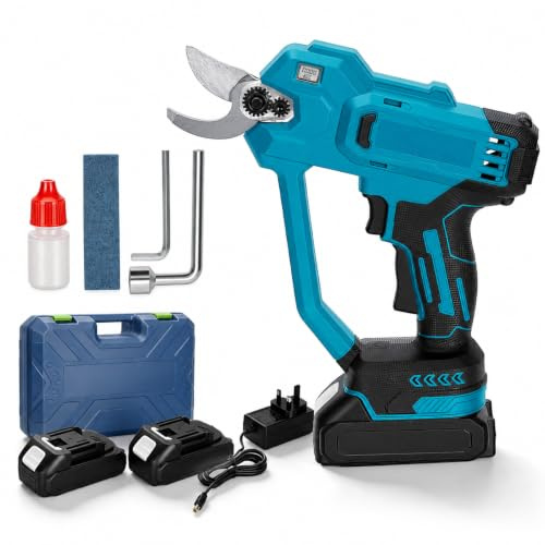 Electric Pruning Shears, Rechargeable Electric Scissors with 2 Rechargeable 3000Mah Li-Ion Batteries,Max 40mm Cutting Diameter Garden Pruners for Gardening Pruning Trees and Shrubs (Light Blue)