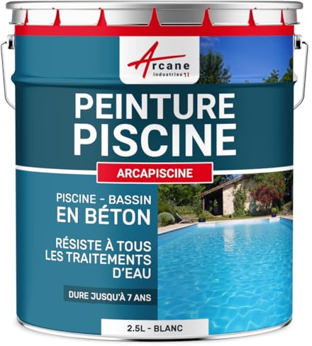 Peinture Piscine Béton Hydrofuge - ARCAPISCINE 2.5 L Blanc | Peinture Hydrofuge Piscine et Bassin, Béton, Ciment, Résiste au Chlore et au Sel, Microporeuse - Arcane Industries