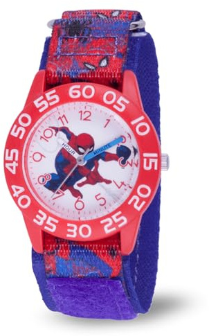 Marvel Spider-Man Kids' Plastic Time Teacher Analog Quartz Nylon Strap Watch,Red/Blue