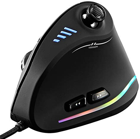 Souris de Jeu Verticale avec câble RGB Ergonomique USB Joystick programmable Laser Gaming Souris, Design 6+1, 11 Boutons, taux Maximum de sondage de 1000 Hz, 10 000 dpi Maximum, Version