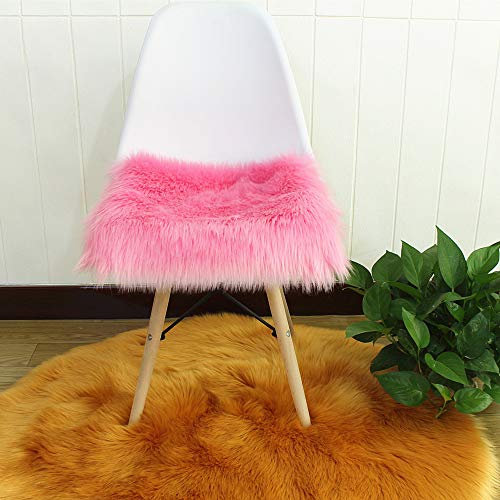 Faux Lammfell Sitzkissen, Schaffell Sitzauflage Longhair Fell Optik Nachahmung Wolle Sofa Matte (Pink,40 * 40cm)