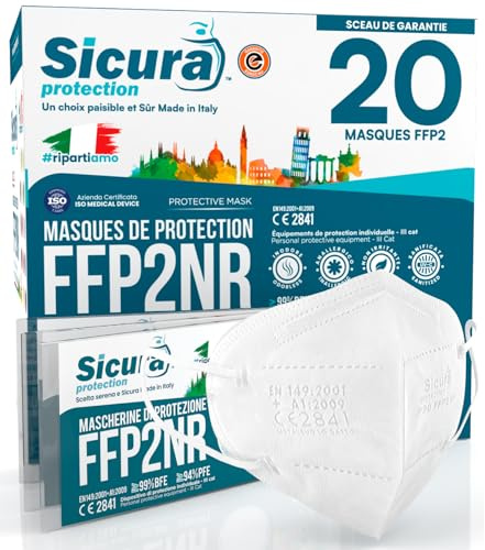20 Mascherine FFP2 Made in Italy Certificate CE Bianche SICURA BFE ≥99% | Mascherina ffp2 vera Marcatura EFFETTO PULITO e sigillata EN 149:2001+A1:2009