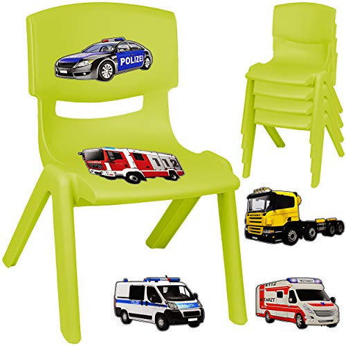 alles-meine.de GmbH Kinderstuhl/Stuhl - Motivwahl - grün - apfelgrün + Sticker - Feuerwehr & Polizei Auto - Plastik - bis 100 kg belastbar/kippsicher - für INNEN & AUßEN - 0 ..
