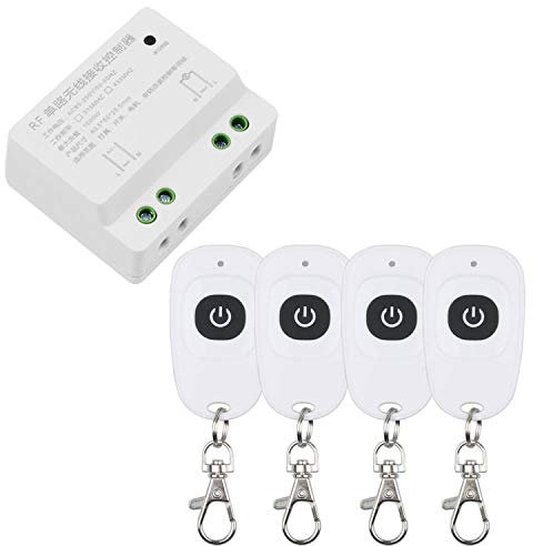 Interruptor inalámbrico de 220 V y 230 V CA, 1 canal, receptor inalámbrico RF, mando a distancia, mando a distancia, con 4 mandos a distancia