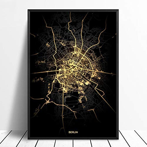 Leinwand Bild, Berlin City Light Maps Benutzerdefinierte Weltstadtplakate Poster Leinwanddrucke Wandkunst im nordischen Stil Wohnkultur,40X60CM