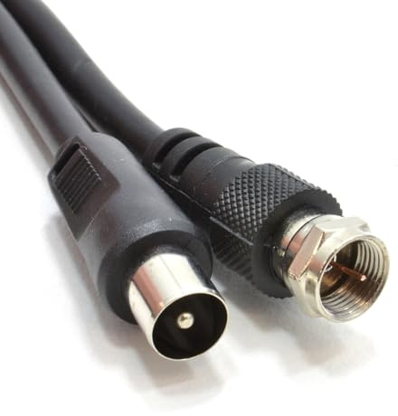 kenable Coaxial Satellite to TV Aerial Cable F Type Plug to RF Fly Lead RG59 75 Ohm 2m Black