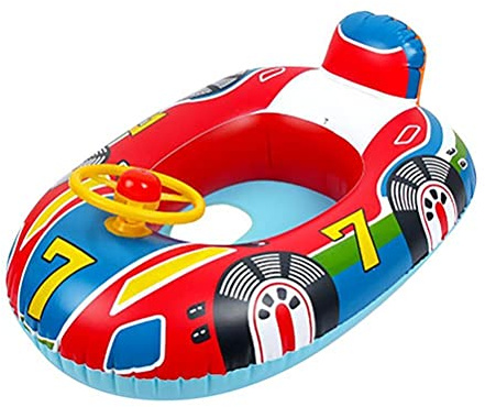 Bticx Racing Car Pool Floats for Kids, Steering Wheel Inflatable Kids Water Float Ring with Handle Baby Swimming Ring for 1-3 Years Kids