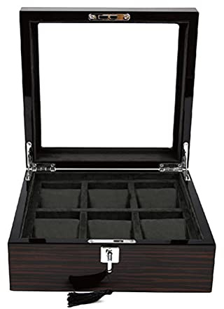 ACMHNC Uhrenkoffer für 6 Uhren, Holz Uhrenbox Uhren Schmuck Aufbewahrungsbox Abschließbar Uhrenkasten mit Glasdeckel Herausnehmbaren Uhrenkissen