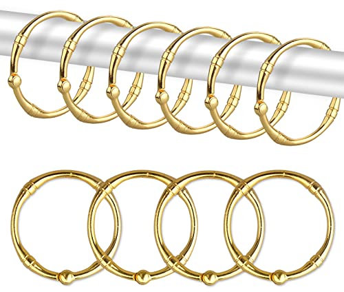 TCMAO Shower Curtain Hooks, Rustproof Decorative Shower Curtain Rings Metal Round Shower Hooks for Bathroom Shower Rod, 12 Pack (Gold)