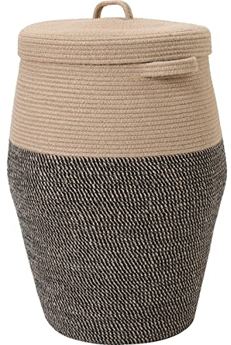 Cesto portaoggetti extra large con coperchio, 66 x 50,8 cm, in corda di cotone e iuta, cesto portaoggetti con coperchio, cestino per vestiti, juta/mix nero