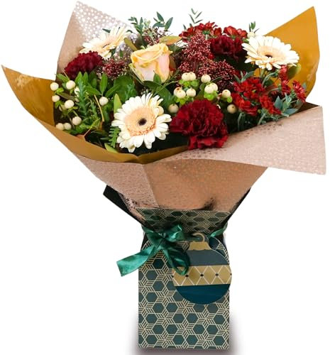 Fresh Flower Bouquet, New Day Flowers - White Roses, Chrysanthemums and Pink Carnations Perfect for Birthdays, Anniversaries, Mother’s Day, New Baby, Celebrate a Special Occasion or say Thanks, Sorry