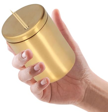 Cyrank Zahnstocherspender, Edelstahl Zahnstocherhalter Zahnstocher Halter, Zahnstocherhalter aus Edelstahl Spender, Verdickung Zahnstocher Aufbewahrungsbox Organizer für Familienhäuser(Gold)