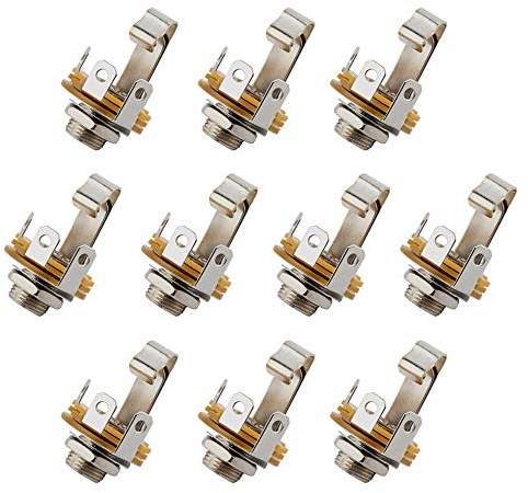 10 STÜCKE Gitarren-Eingangsbuchse, 1/4-Klinkenbuchse, Mono-Einbaubuchse, Audio-Buchse, Buchse, Mutter, TS-Panel, Chassis-Eingangs-/Ausgangsbuchse für E-Gitarre, Bass, vernickelt/6,35 mm